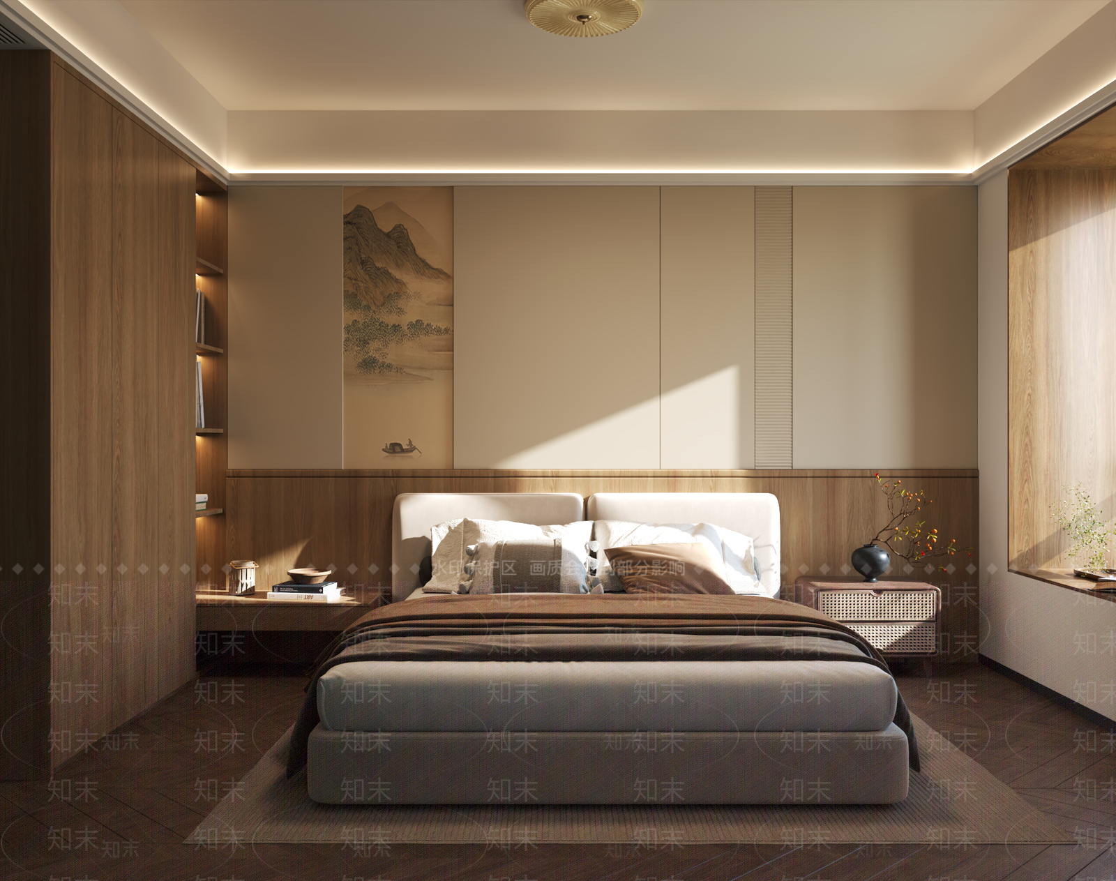 新中式家居卧室3D模型下载【ID:1231927535】