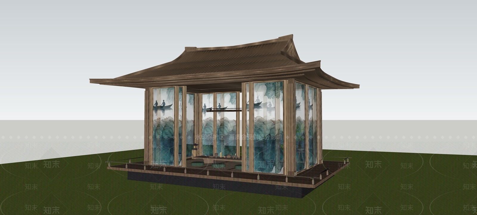新中式亭子SU模型下载【ID:1231927810】