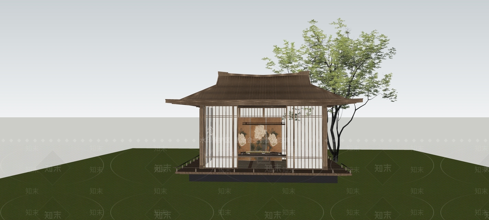 日式亭子SU模型下载【ID:1231927885】