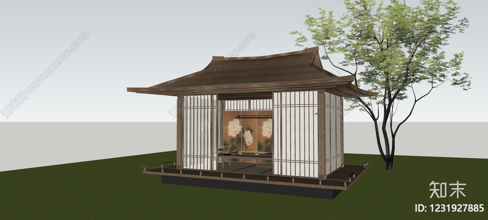 日式亭子SU模型下载【ID:1231927885】