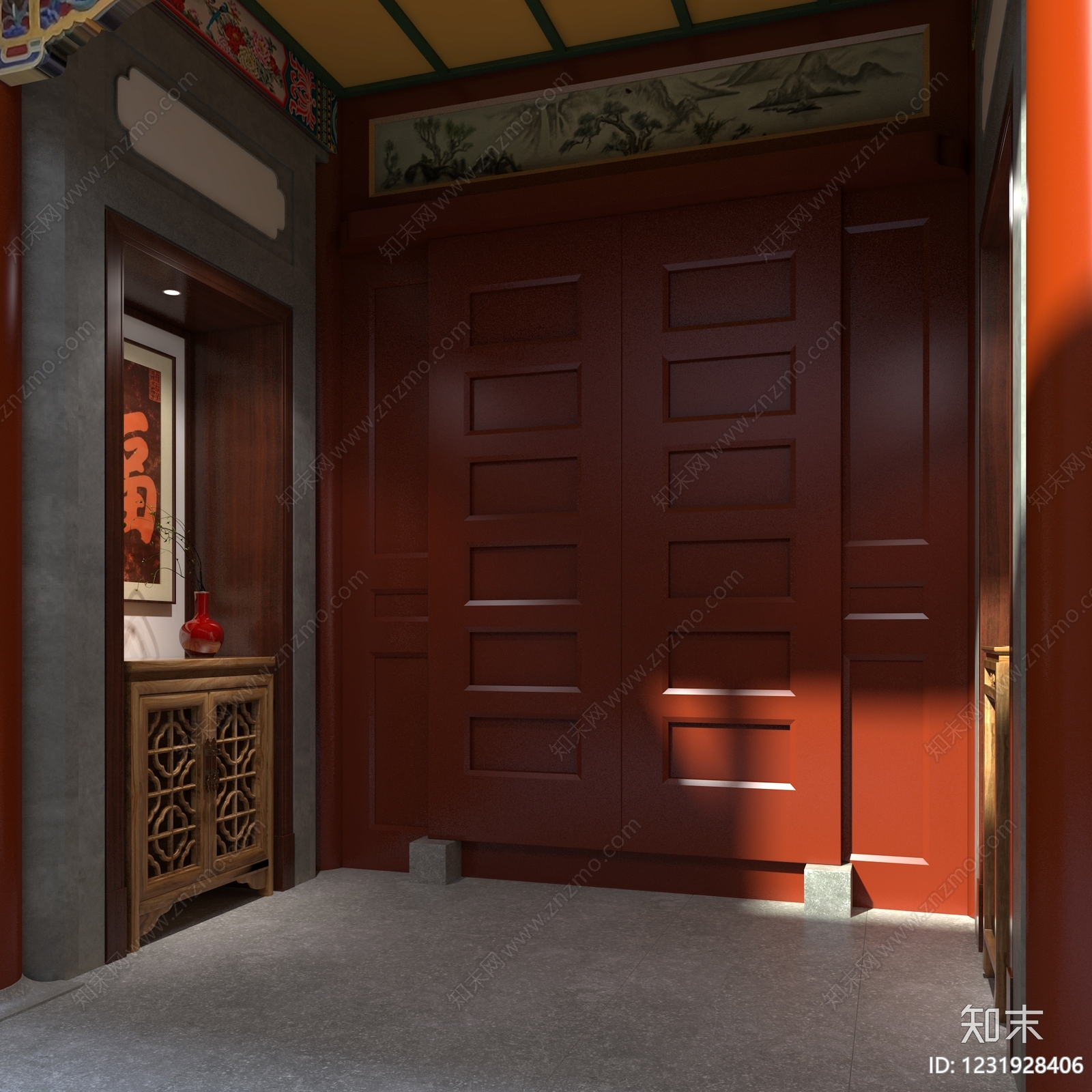 中式玄关3D模型下载【ID:1231928406】