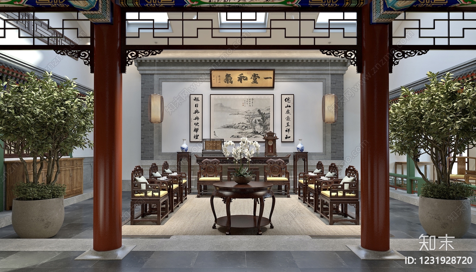 中式家居客厅3D模型下载【ID:1231928720】