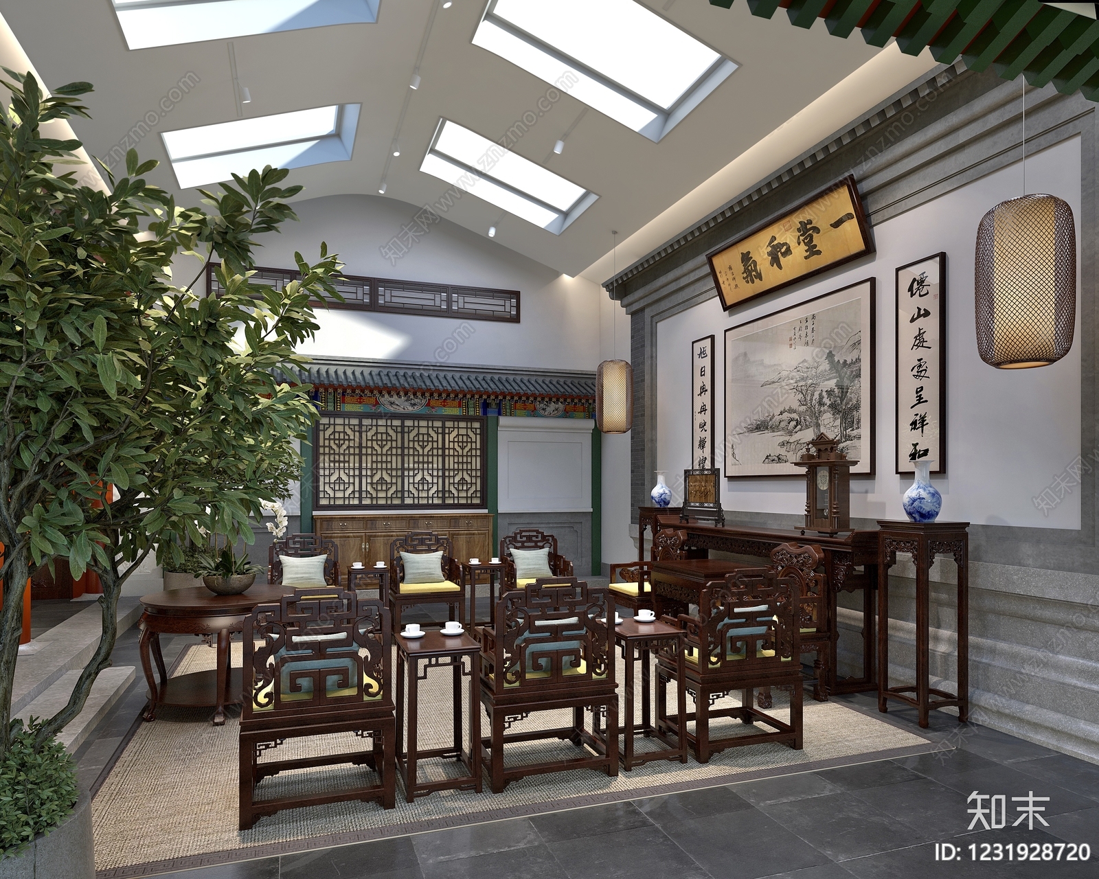 中式家居客厅3D模型下载【ID:1231928720】