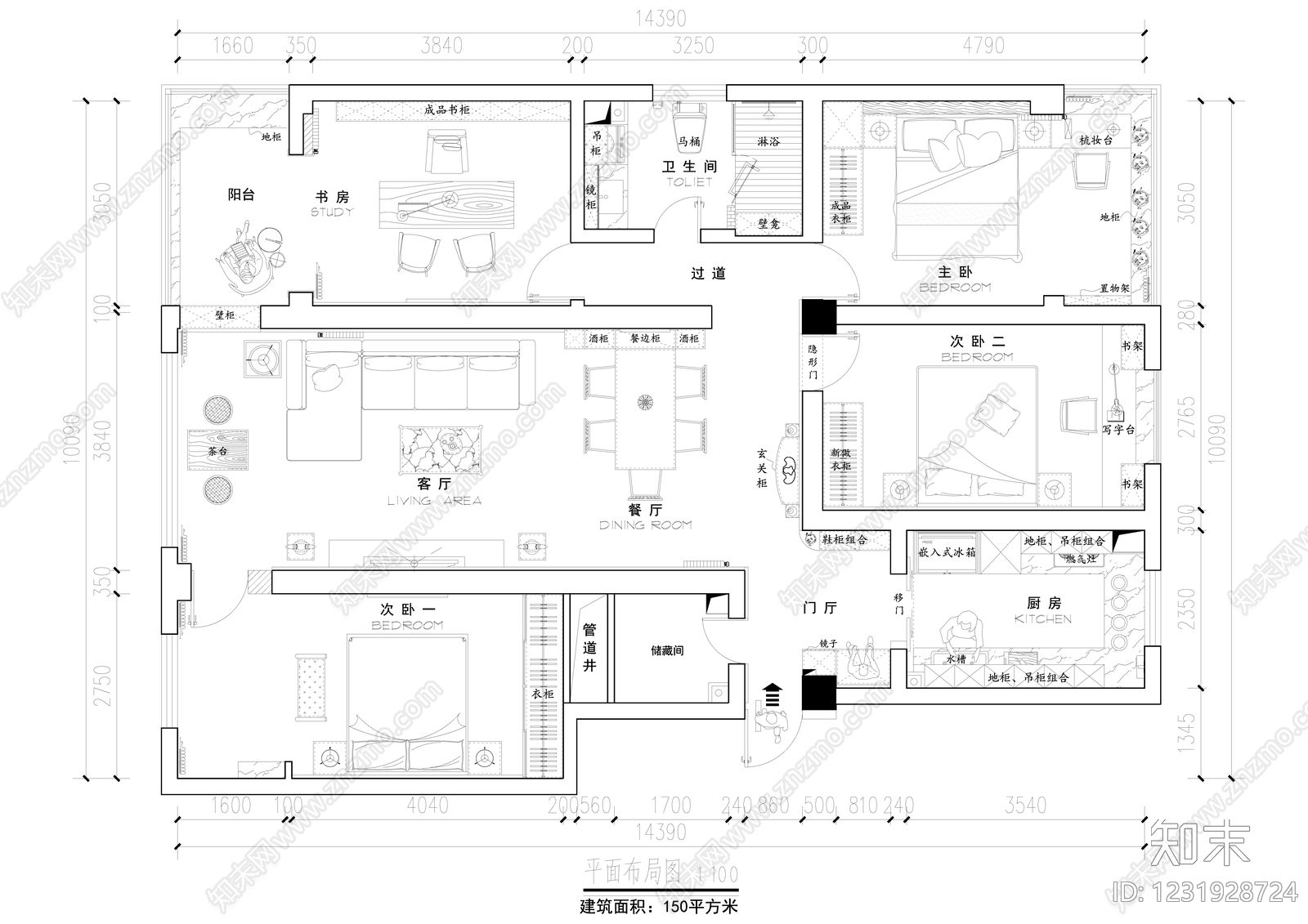 其他家装空间cad施工图下载【ID:1231928724】