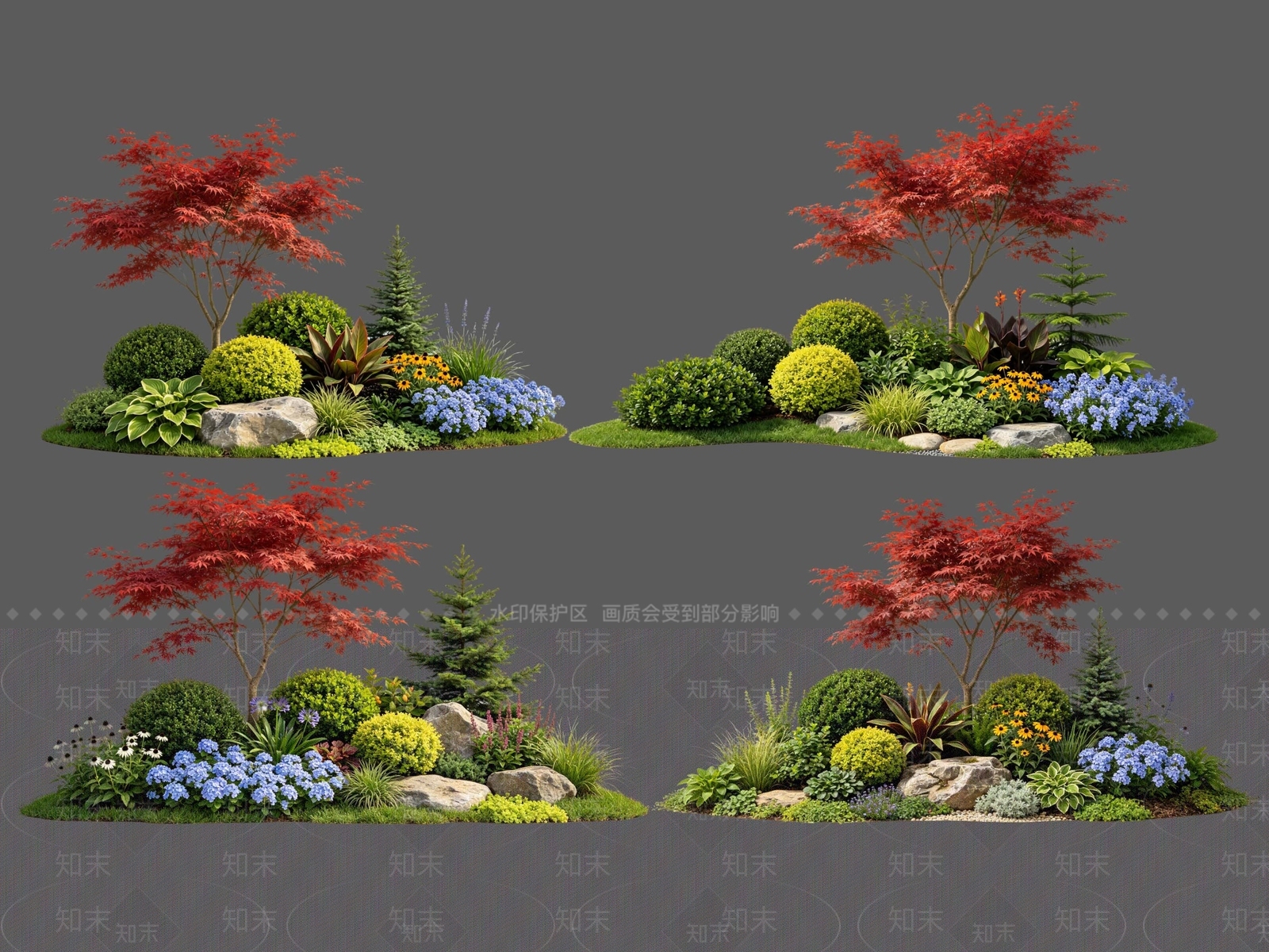 新中式景观花境SU模型下载【ID:1231929764】