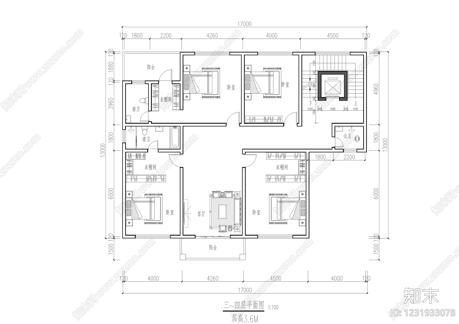 别墅建筑cad施工图下载【ID:1231933078】