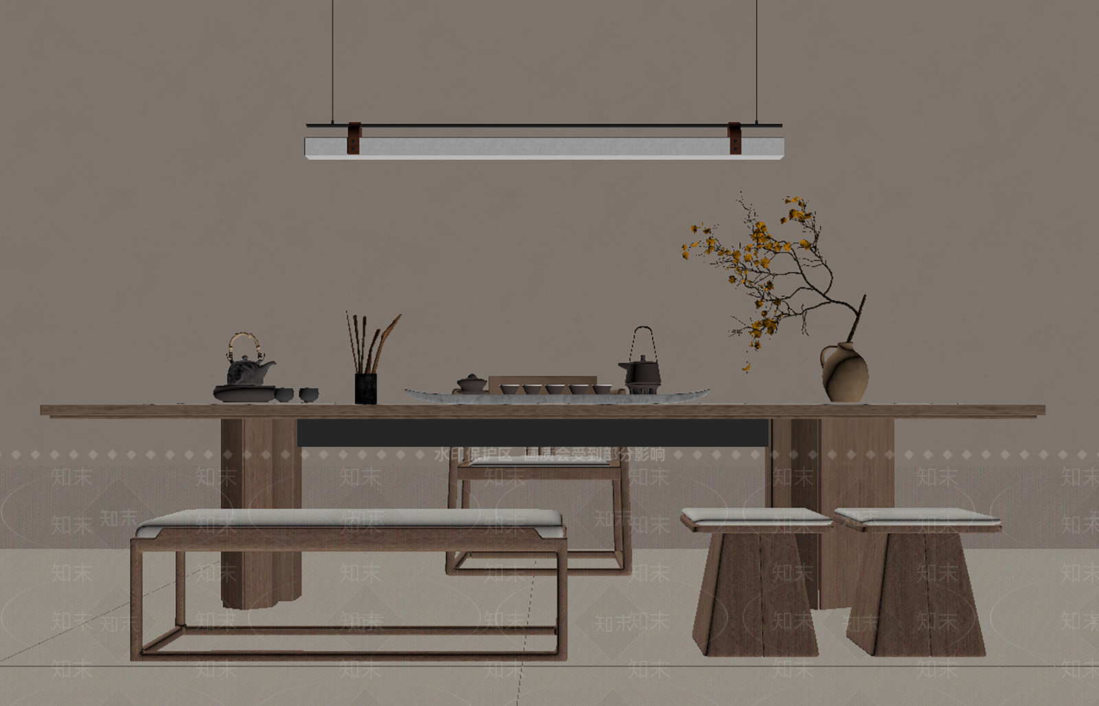新中式茶桌椅3D模型下载【ID:1231933239】
