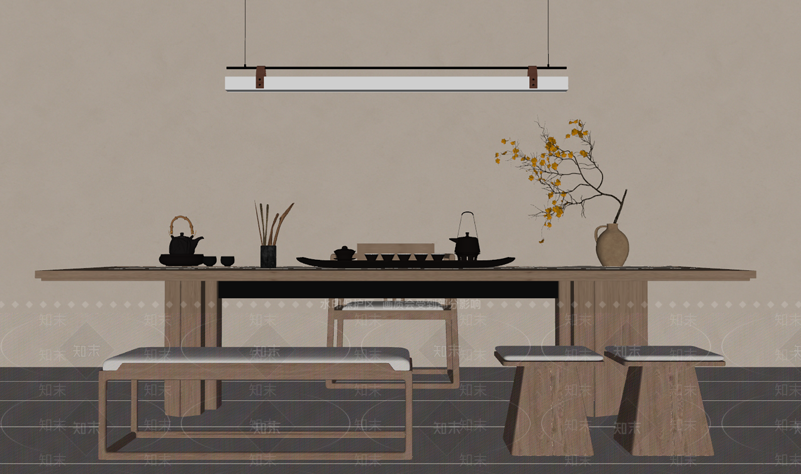 新中式茶桌椅SU模型下载【ID:1231939286】