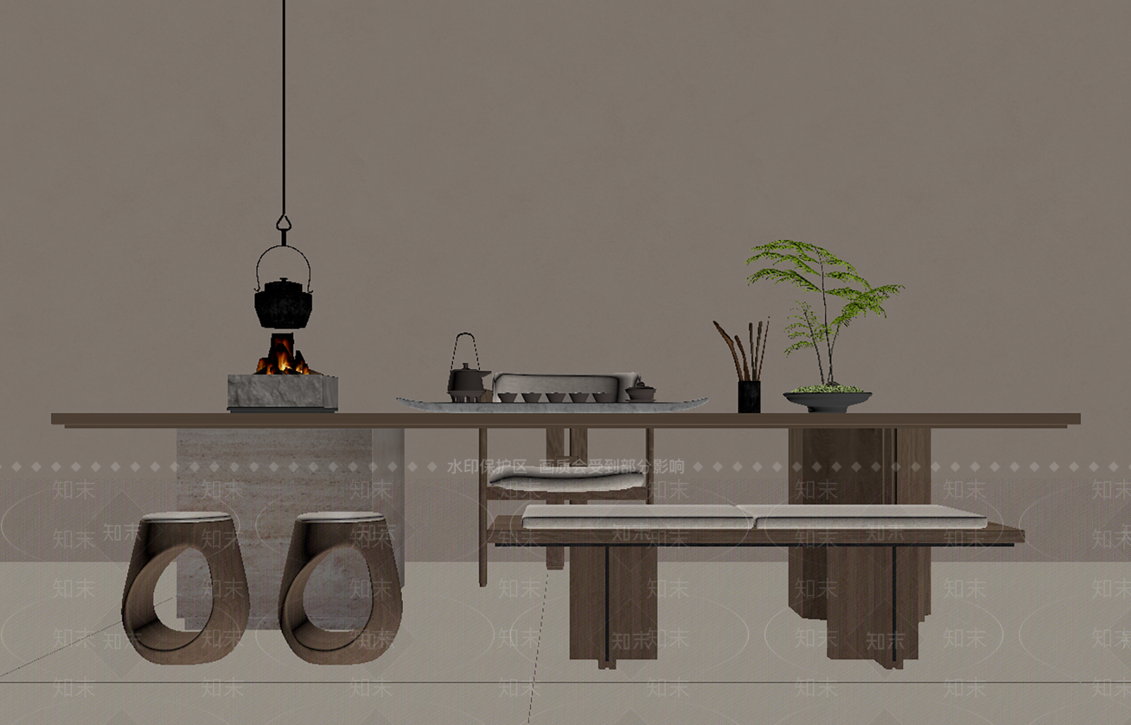 新中式茶桌椅3D模型下载【ID:1231945030】