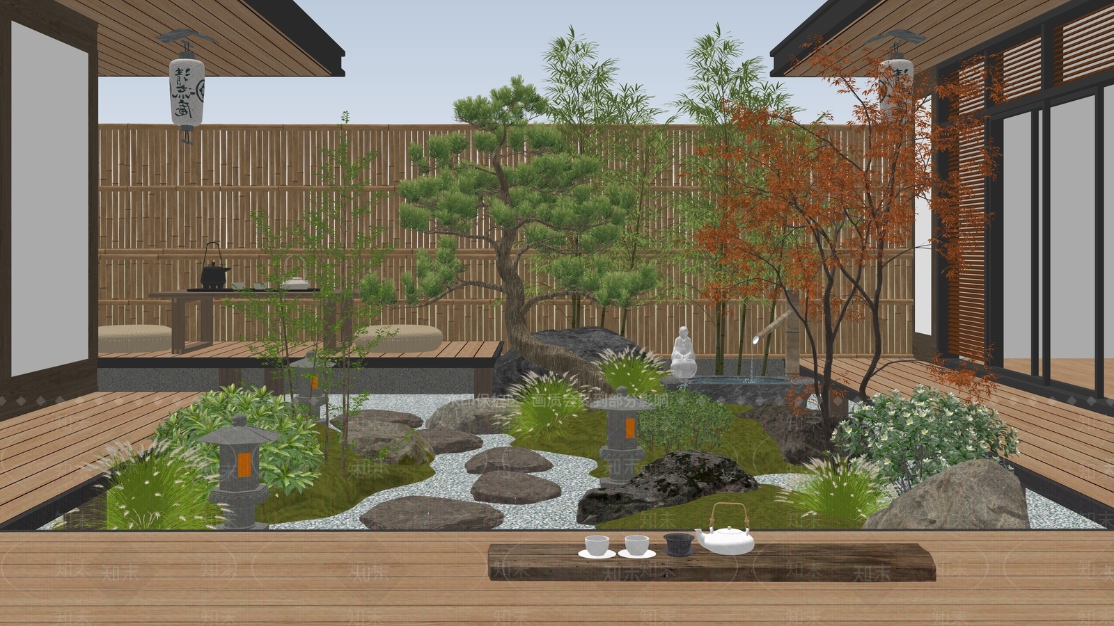 日式别墅庭院SU模型下载【ID:1231945653】