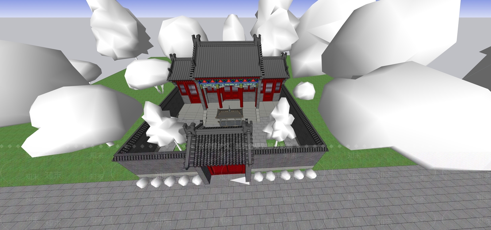 中式古建古建筑SU模型下载【ID:1231954482】