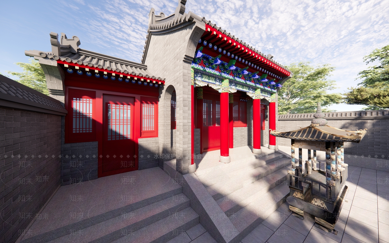 中式古建古建筑SU模型下载【ID:1231954482】