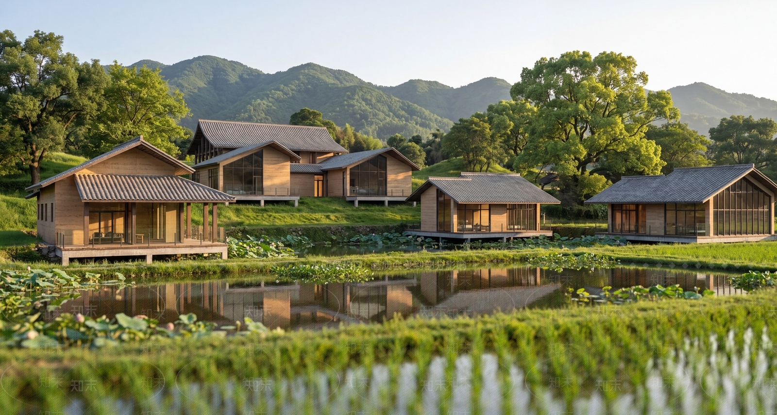 新中式景观风格建筑SU模型下载【ID:1231954940】