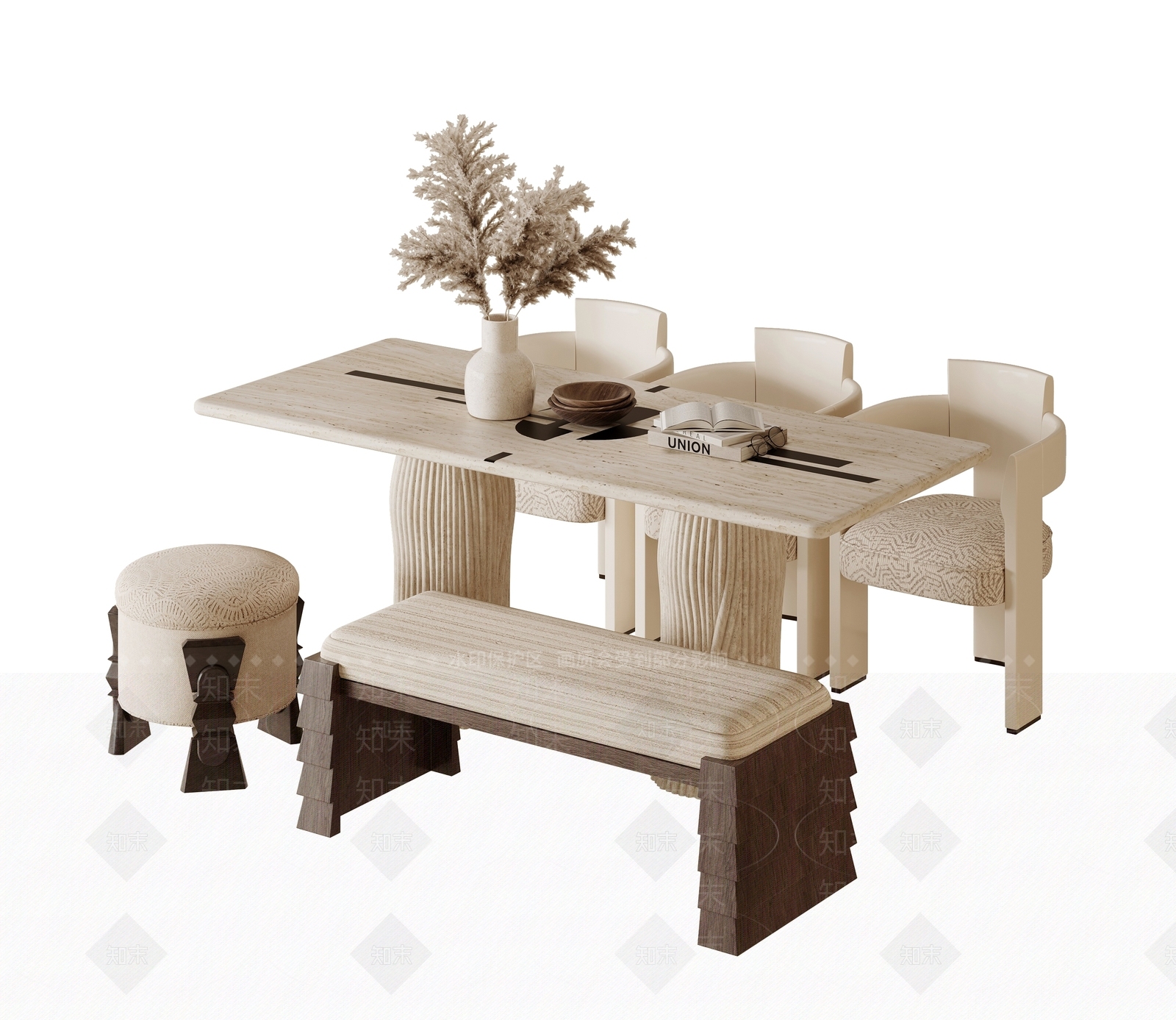 侘寂餐桌椅SU模型下载【ID:1231957593】