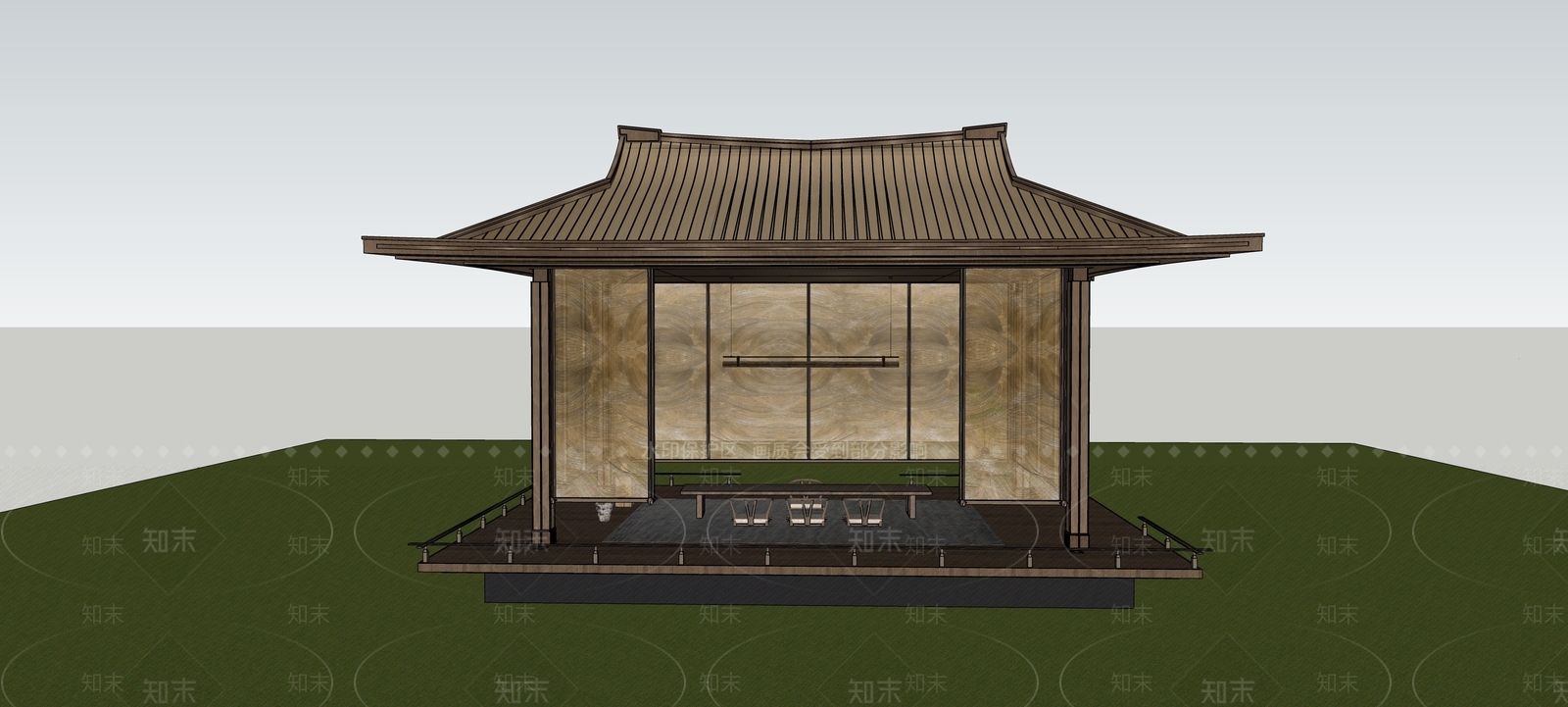 新中式亭子SU模型下载【ID:1231972363】