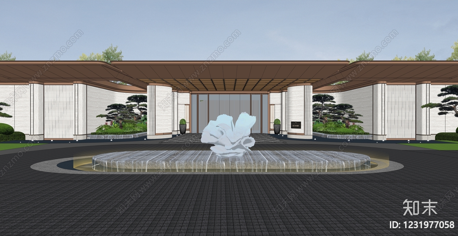 新中式景观入口大门SU模型下载【ID:1231977058】