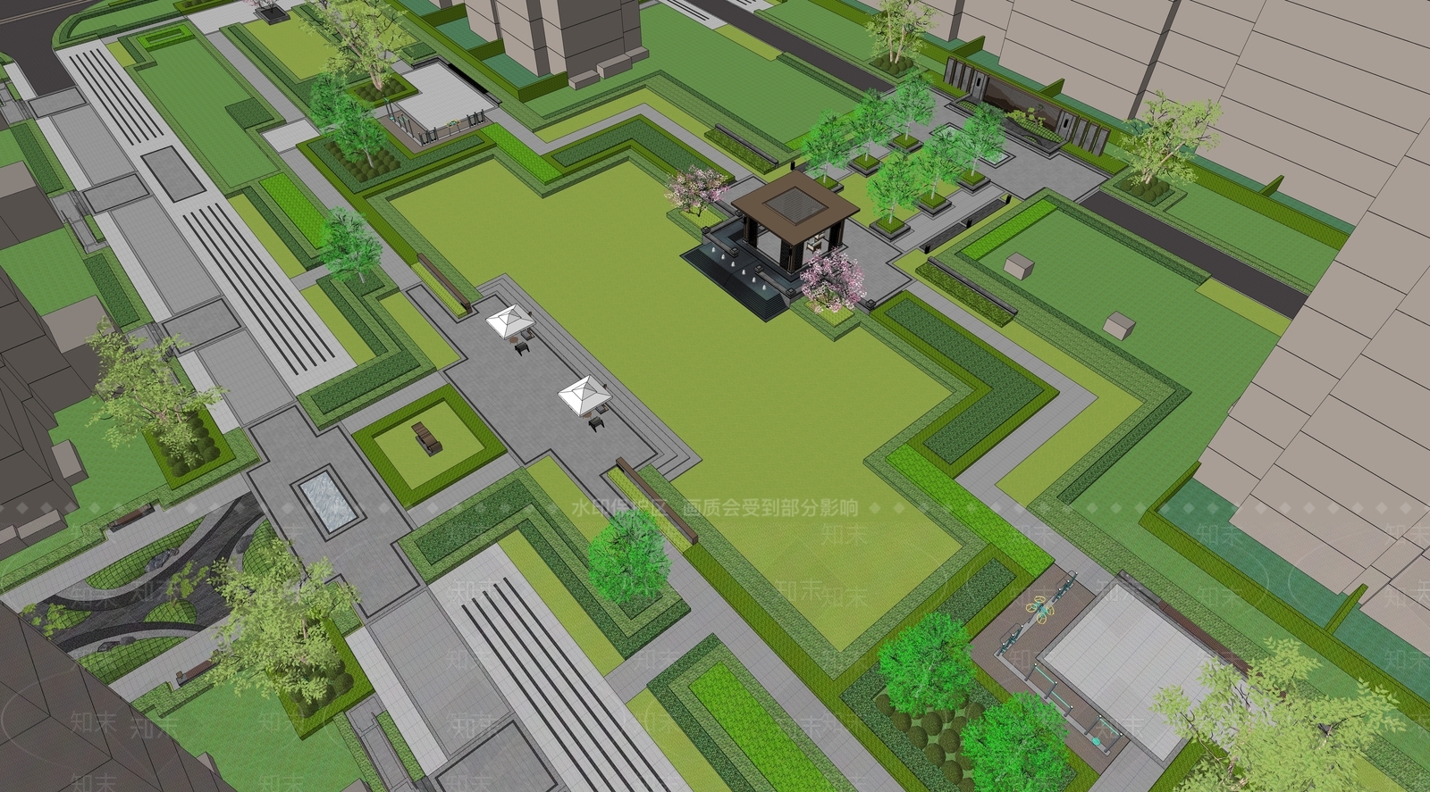 新中式景观小区景观SU模型下载【ID:1231978787】
