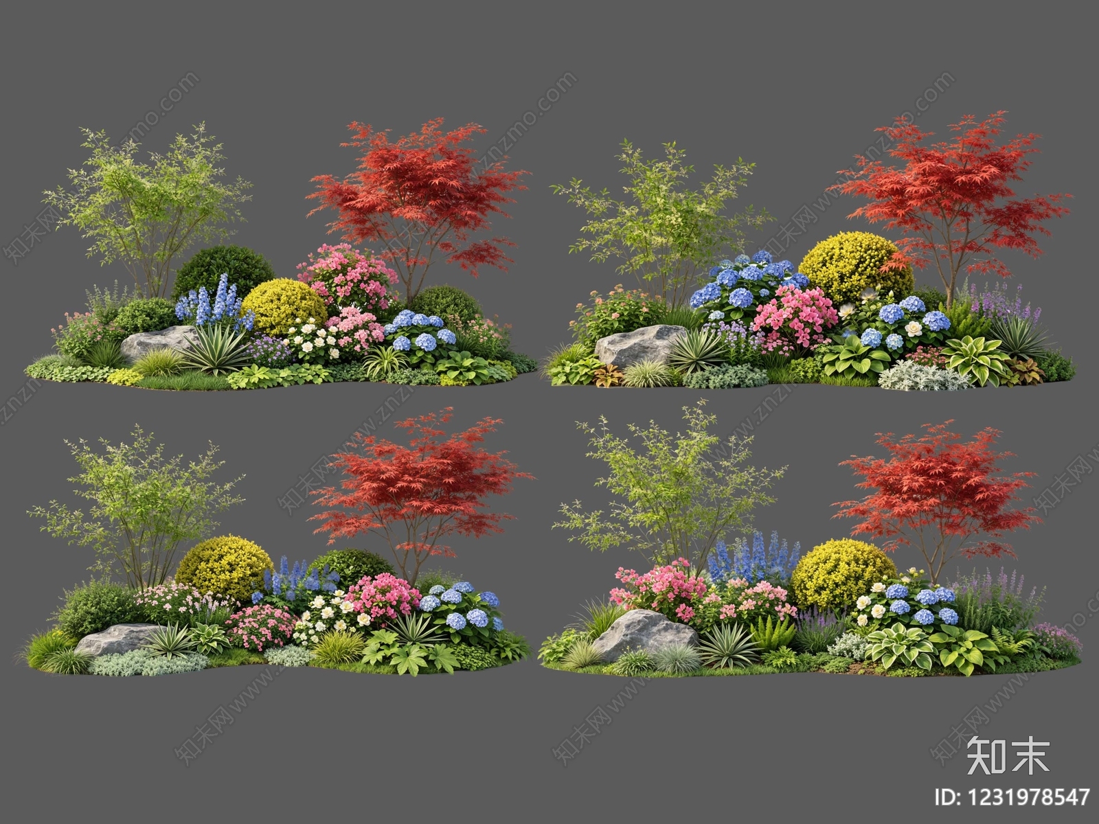 新中式景观花境SU模型下载【ID:1231978547】