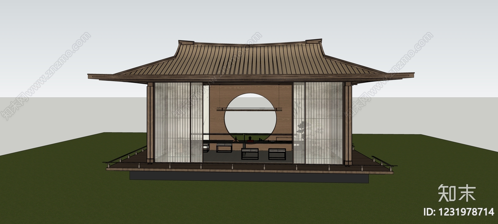 新中式亭子SU模型下载【ID:1231978714】