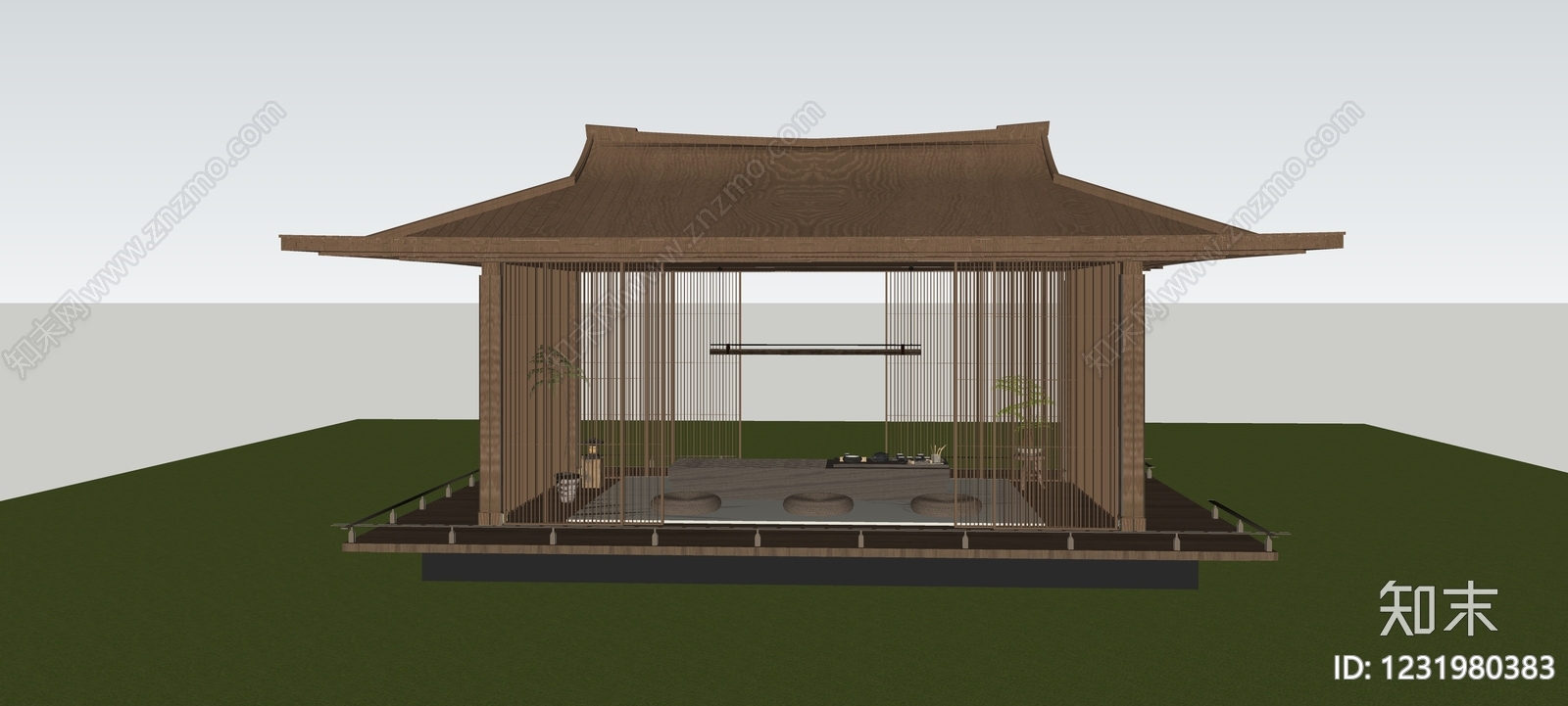 日式亭子SU模型下载【ID:1231980383】