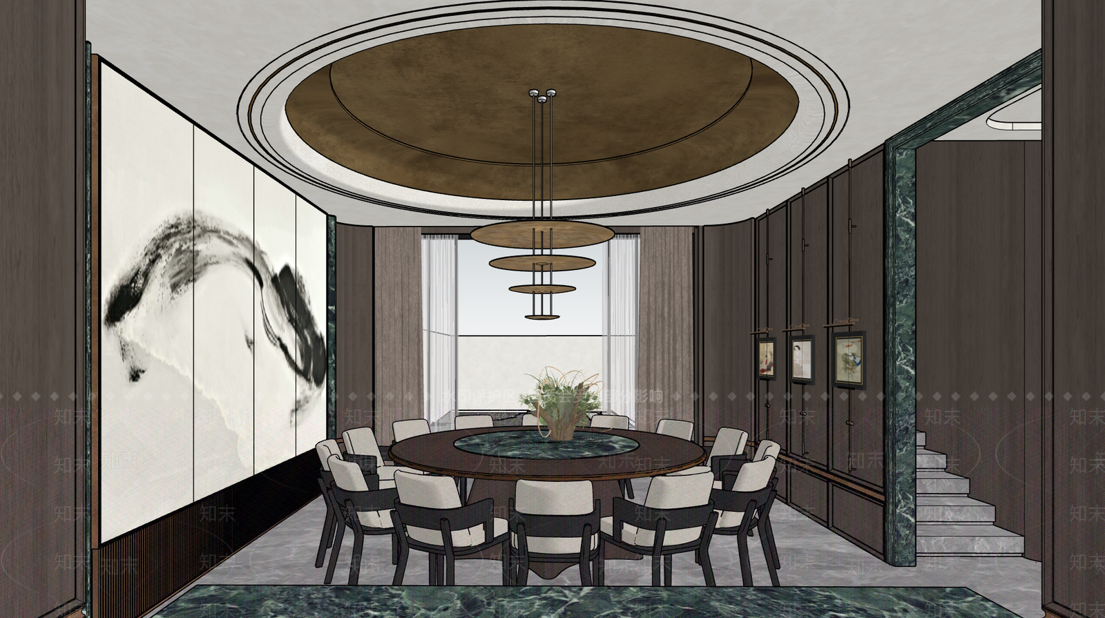 新中式别墅餐厅SU模型下载【ID:1231995800】