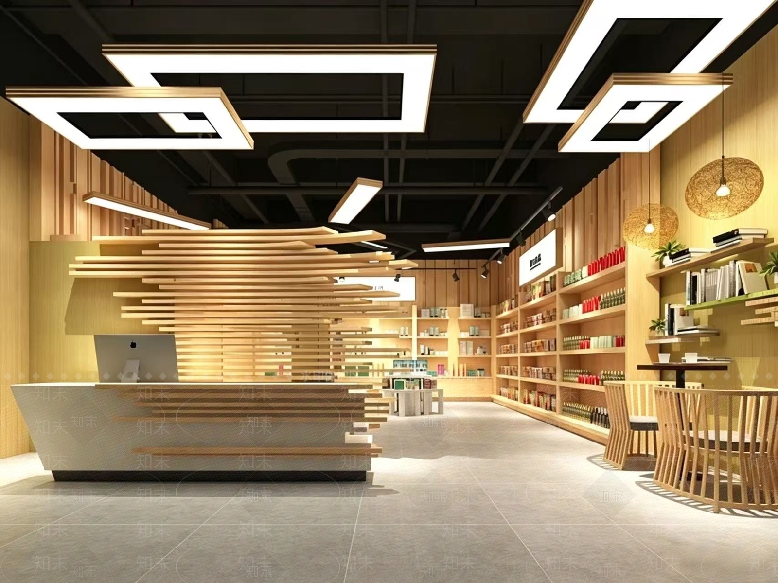 原木风超市3D模型渲染效果图