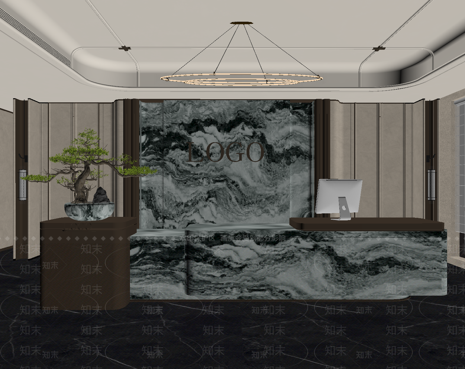 新中式办公大堂SU模型下载【ID:1232025407】
