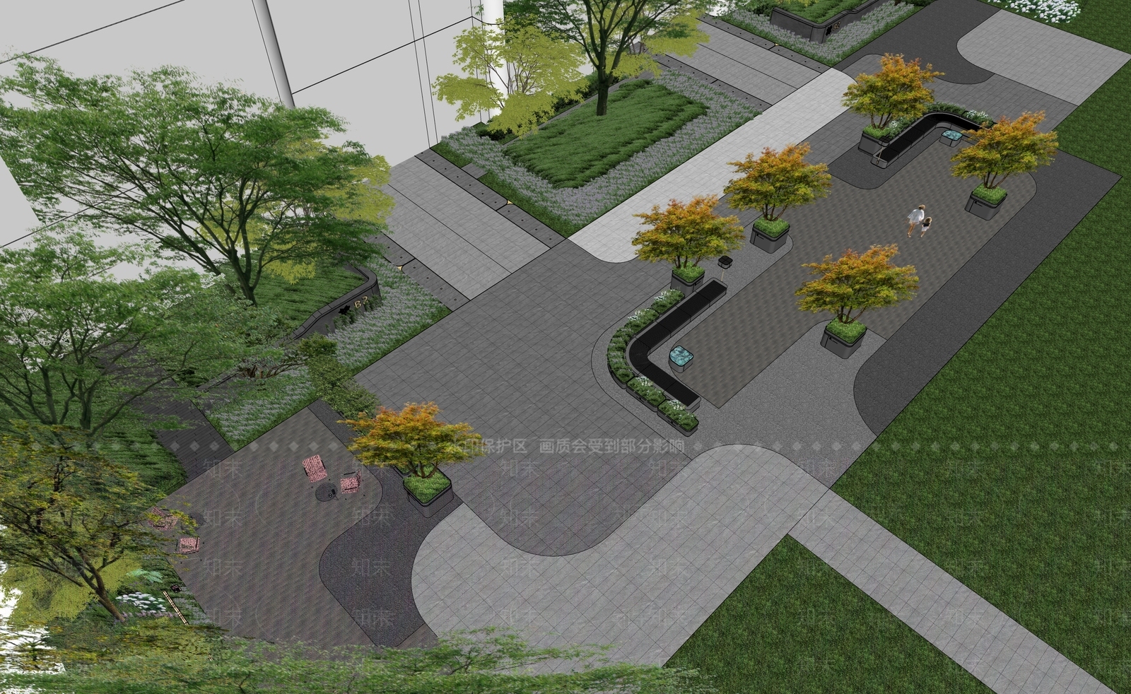 现代主义商业综合体景观SU模型下载【ID:1232029954】