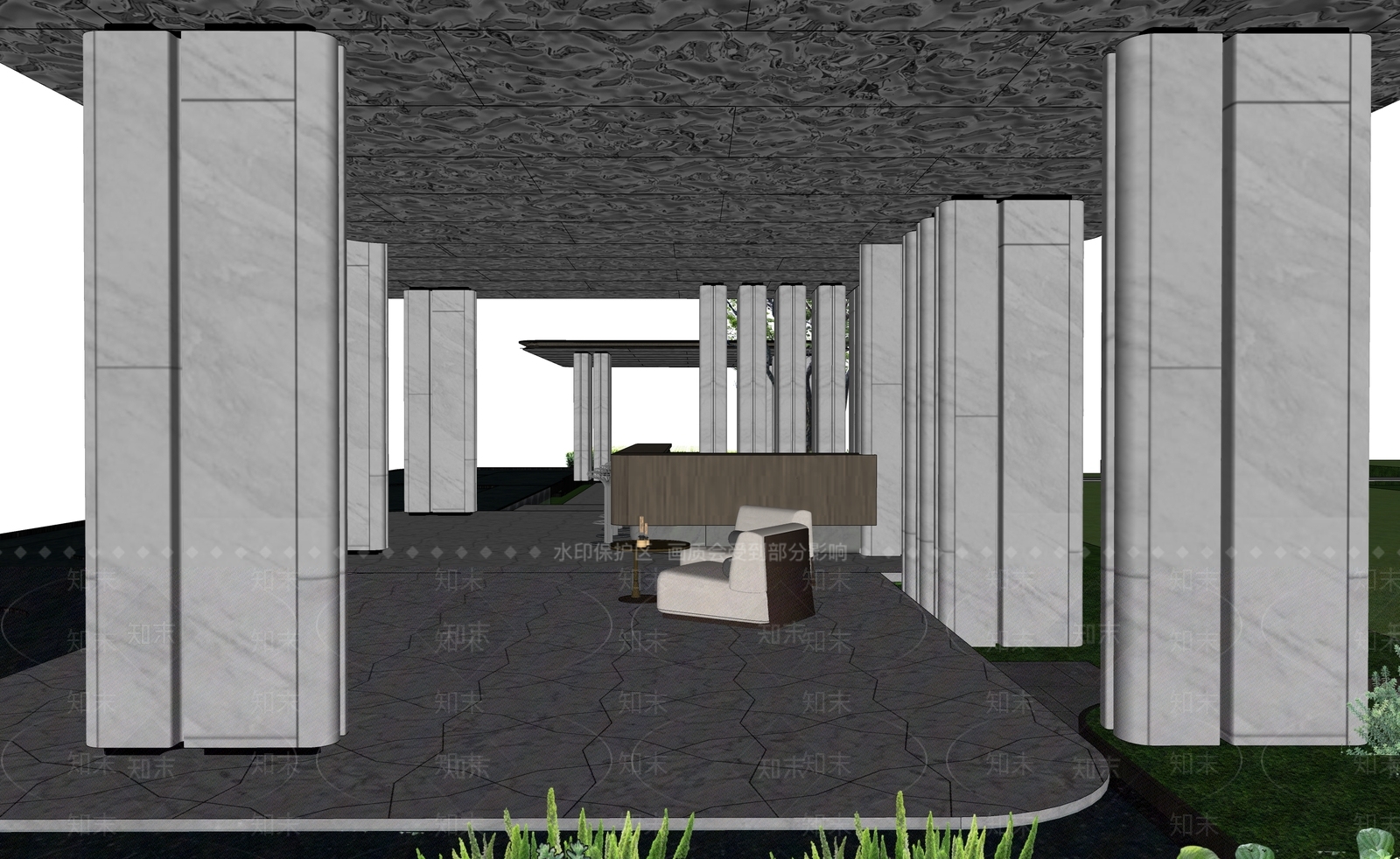 现代主义廊架空间SU模型下载【ID:1232030037】