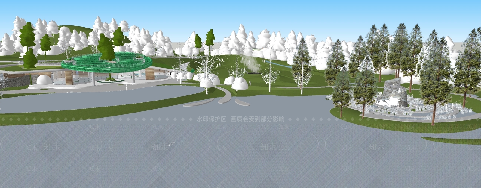 现代主义景观公园SU模型下载【ID:1232031133】