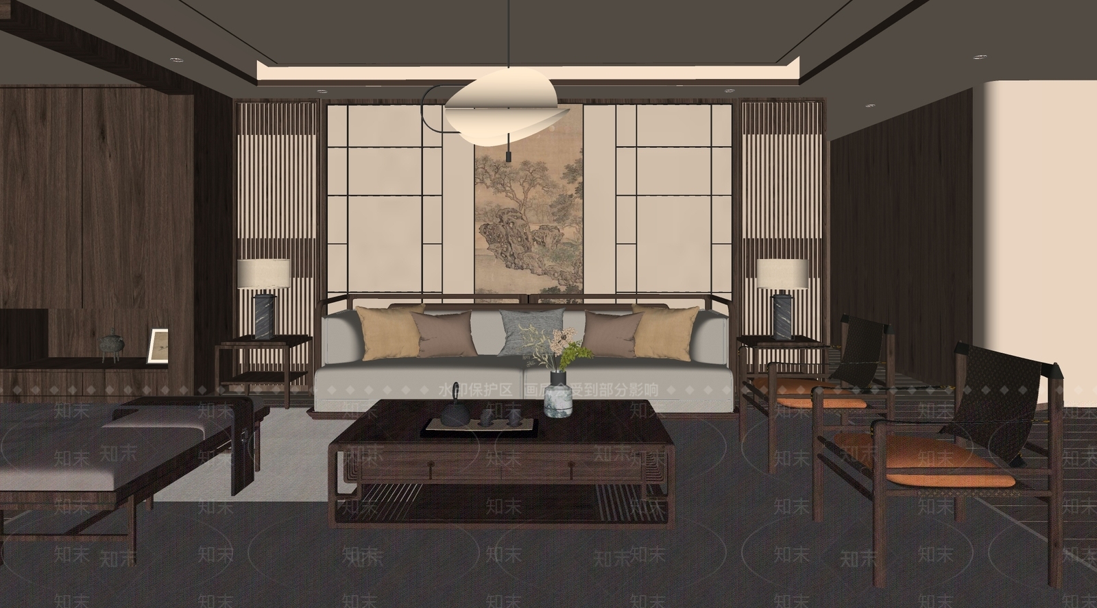 新中式家居客厅SU模型下载【ID:1232033946】
