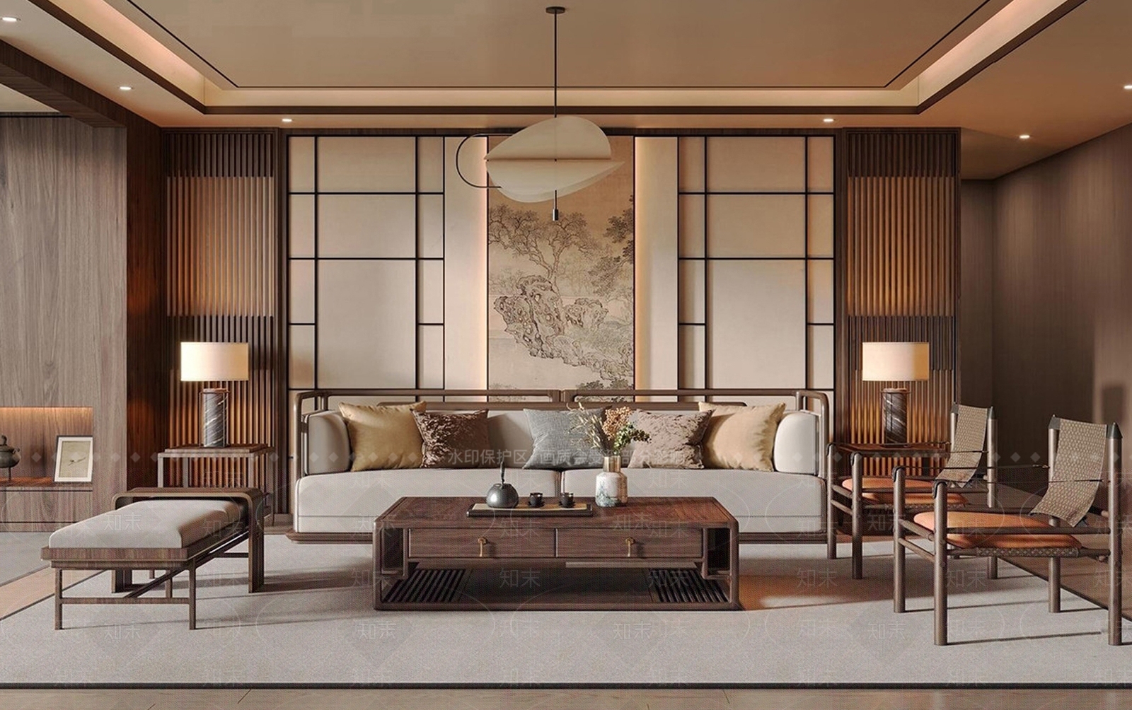 新中式家居客厅SU模型下载【ID:1232033946】