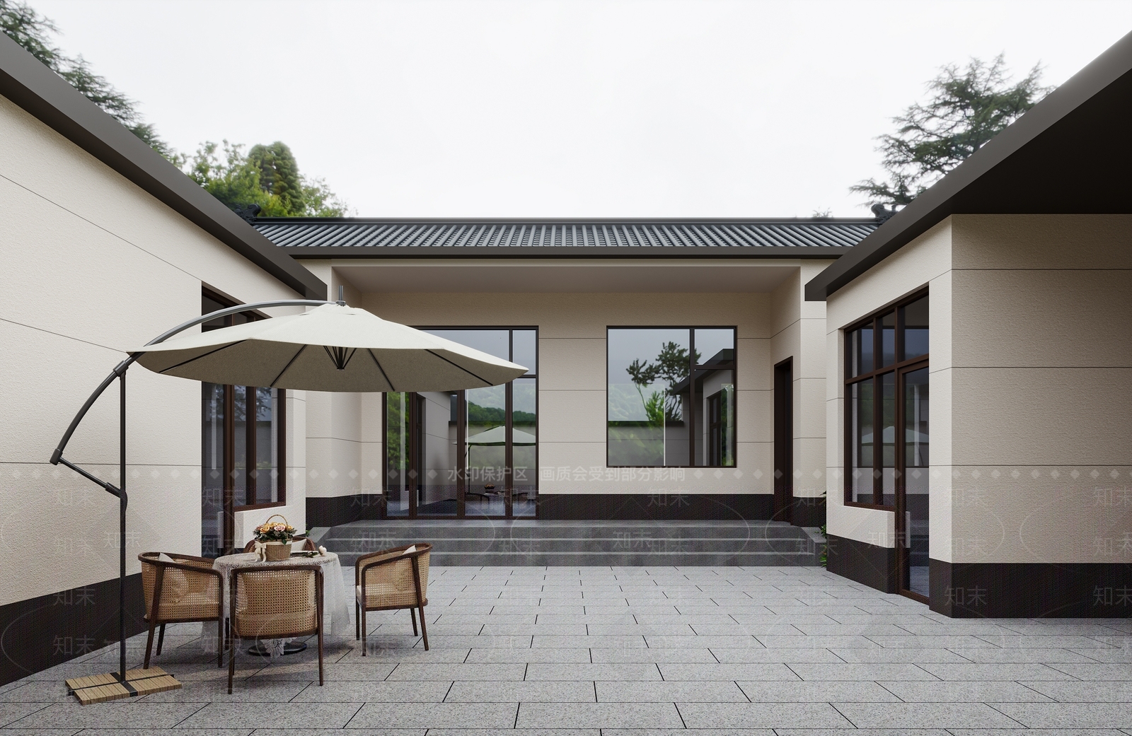 新中式景观四合院3D模型渲染效果图