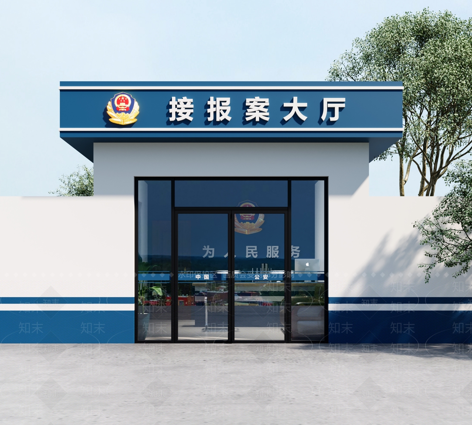 现代公共建筑3D模型渲染效果图