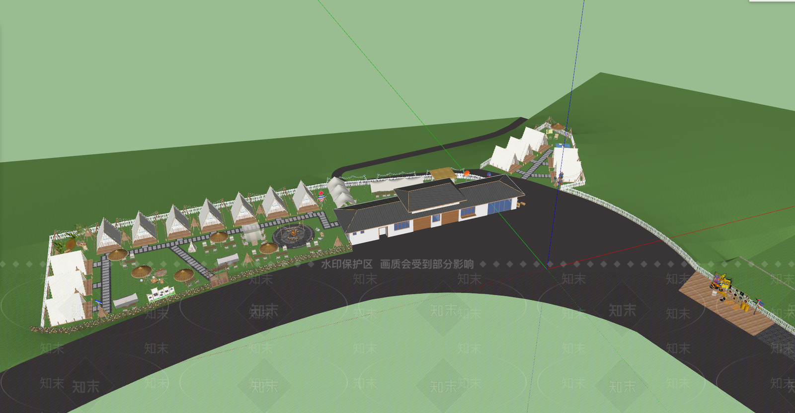 新中式景观房车营地SU模型下载【ID:1232042305】