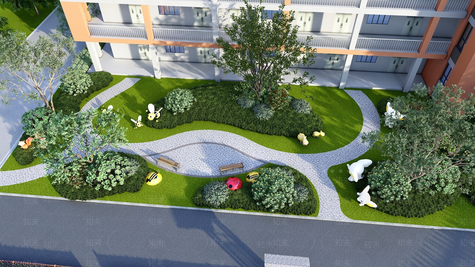 新中式景观教育校园景观SU模型下载【ID:1232043145】