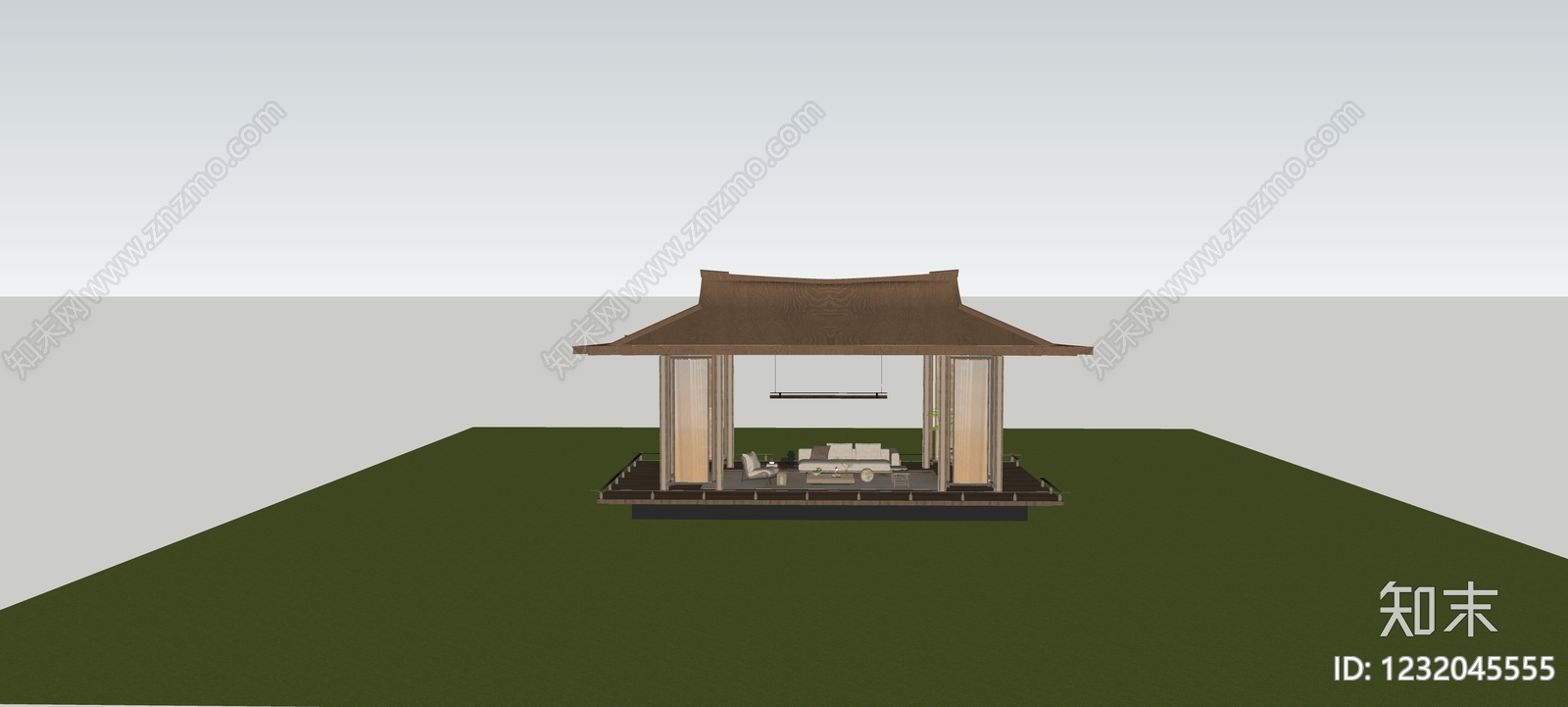 新中式亭子SU模型下载【ID:1232045555】