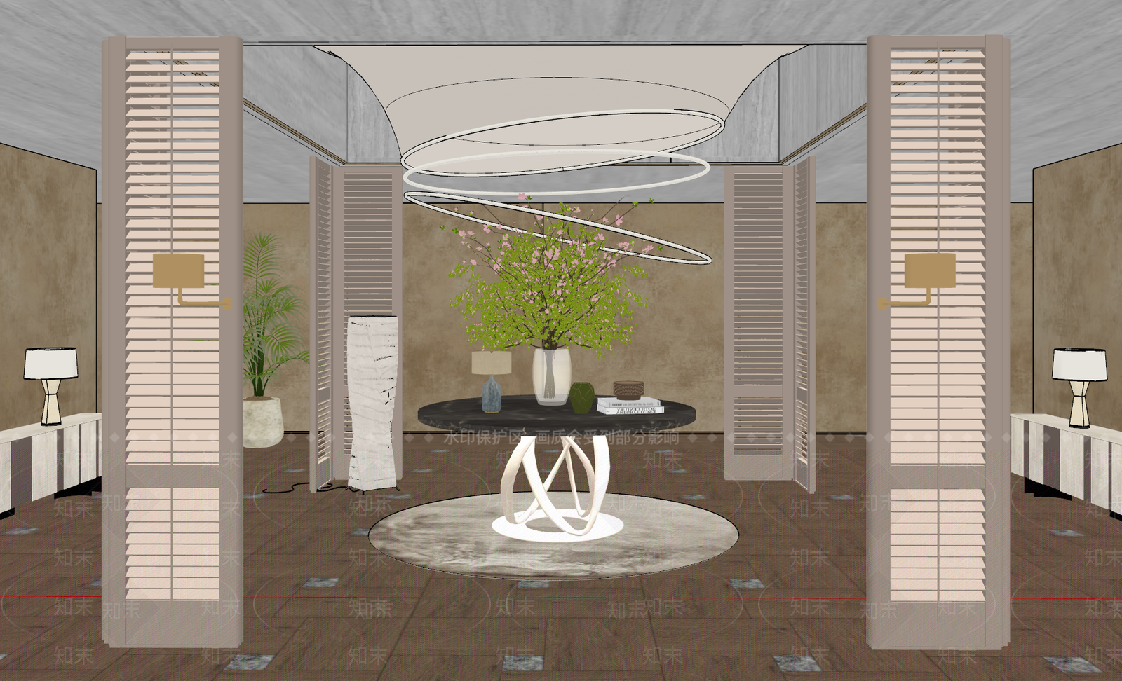 轻奢酒店大堂SU模型下载【ID:1232047436】