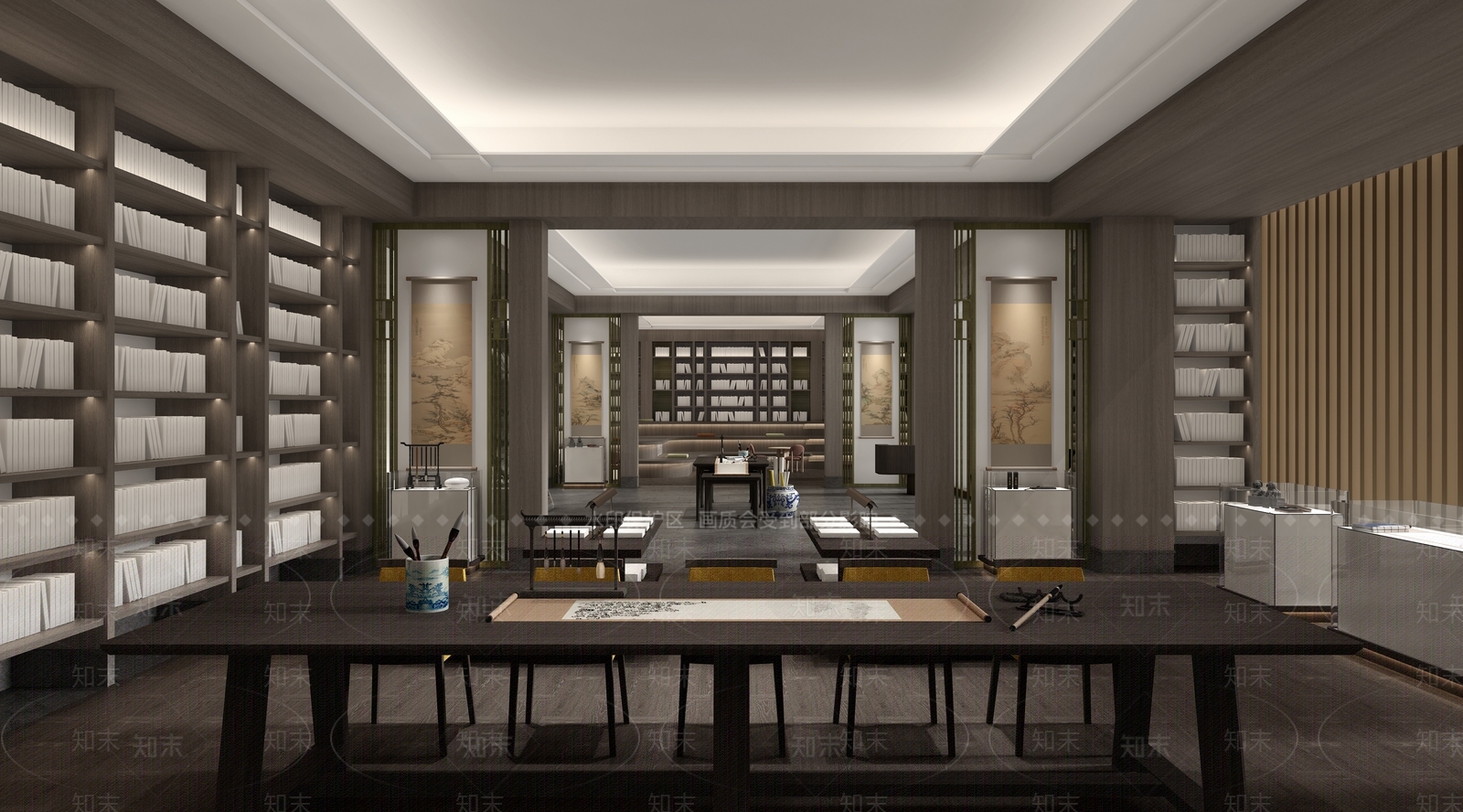 新中式图书馆3D模型下载【ID:1232054485】