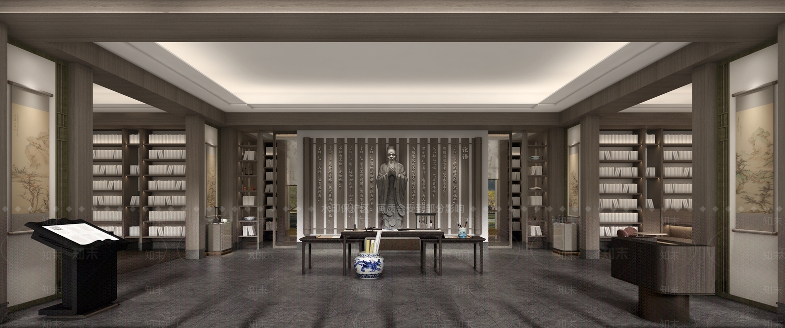 新中式图书馆3D模型下载【ID:1232054485】