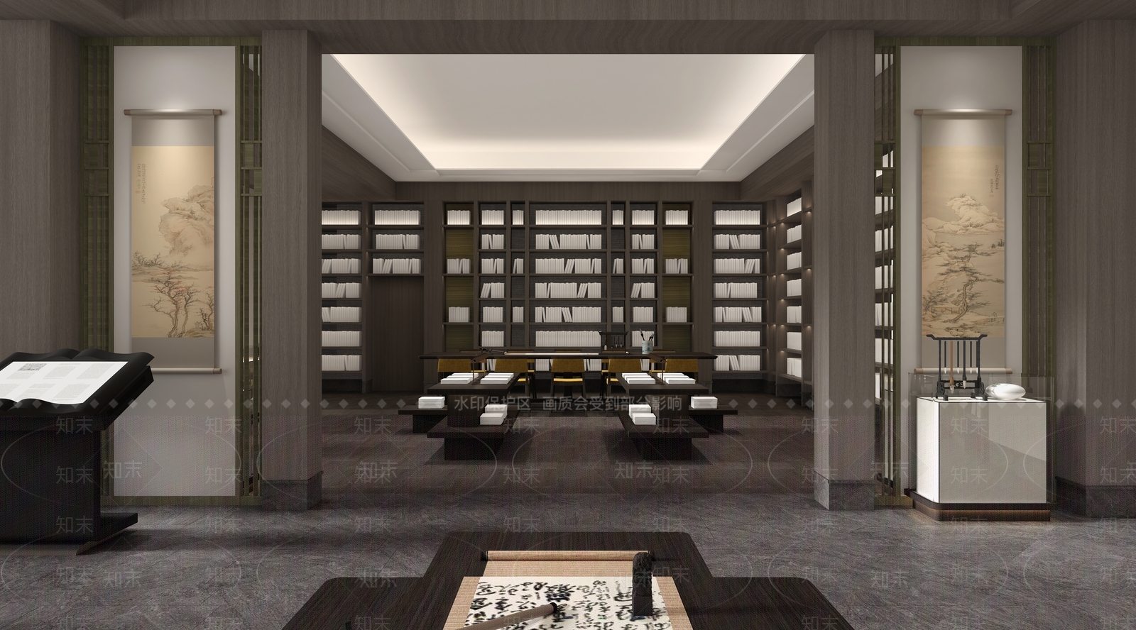 新中式图书馆3D模型下载【ID:1232054485】