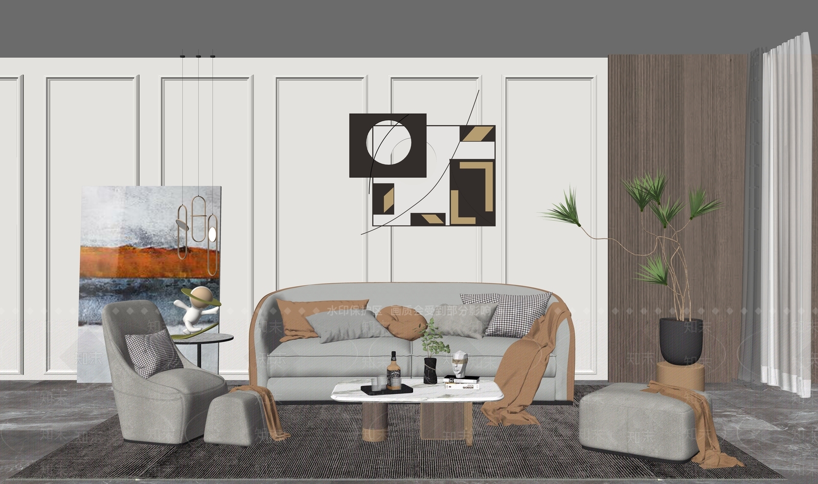 现代简约家居客厅SU模型下载【ID:1232054426】
