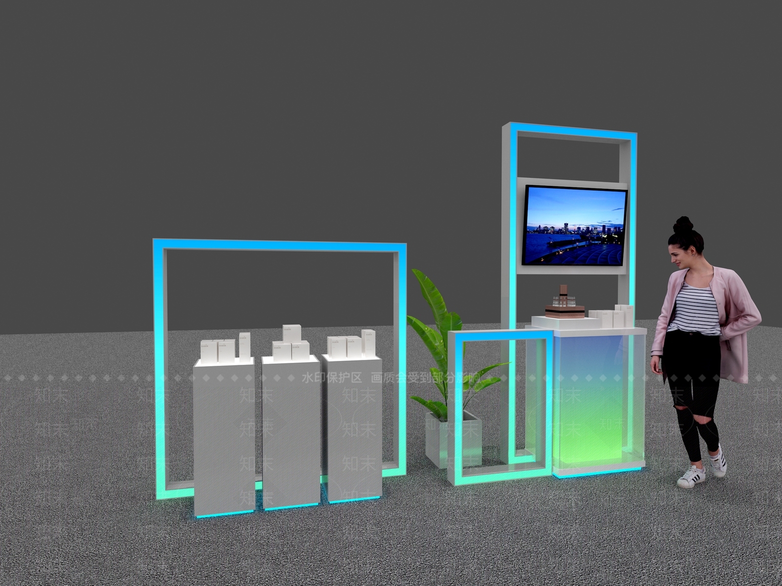 现代化妆品展台3D模型渲染效果图