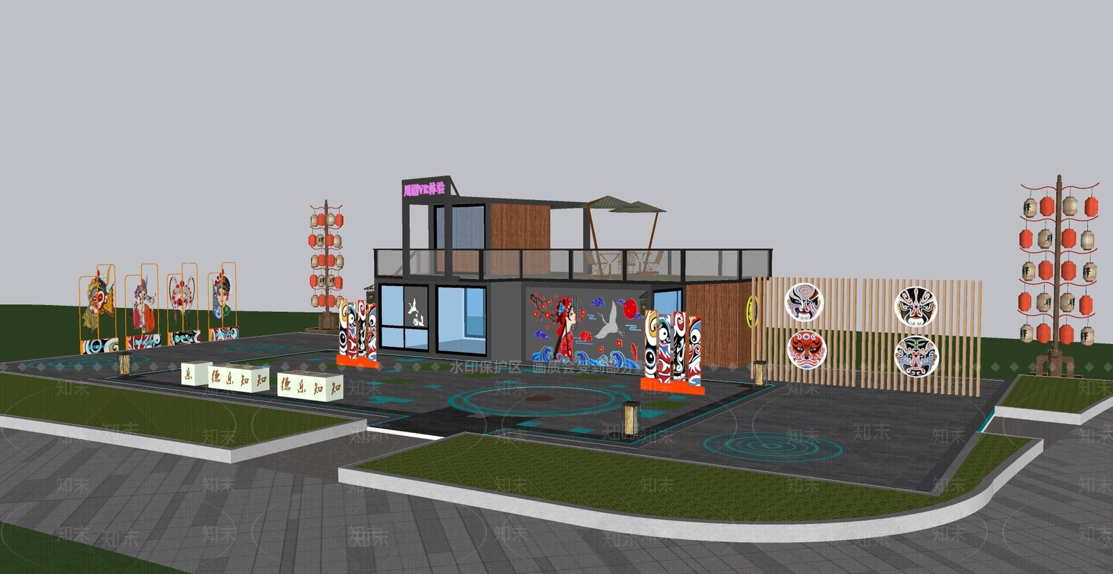 新中式景观景观公园SU模型下载【ID:1232072858】