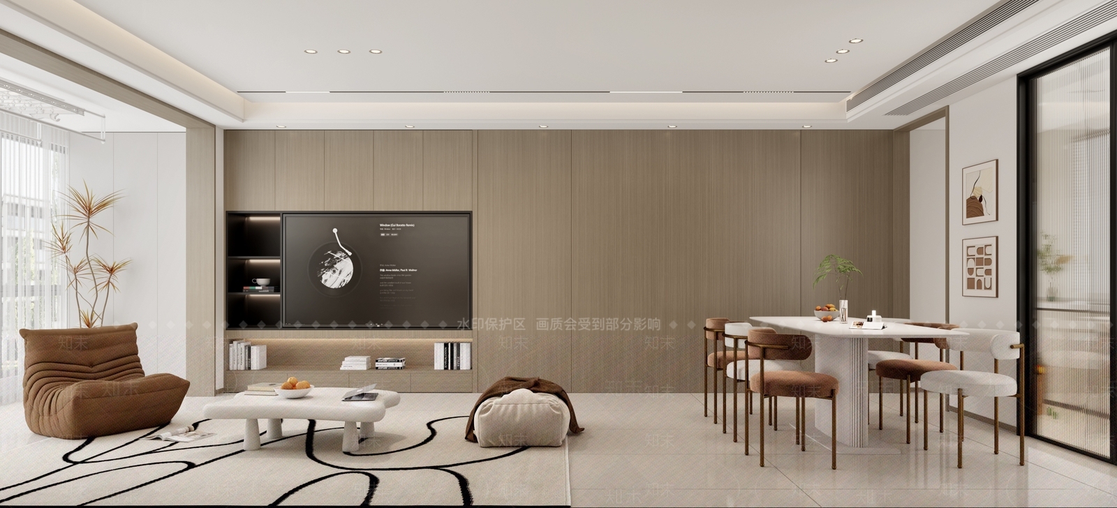 奶油风别墅客餐厅3D模型下载【ID:1232074288】