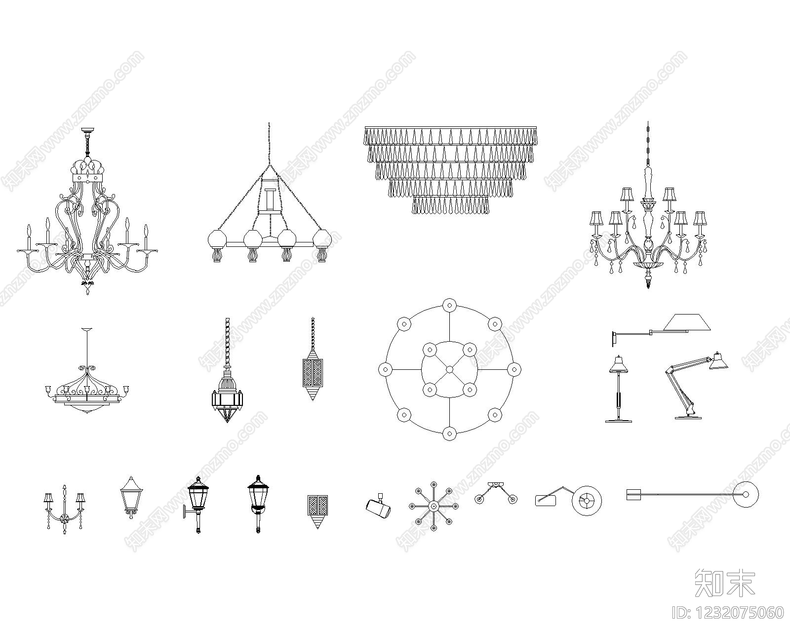 灯具图库cad施工图下载【ID:1232075060】