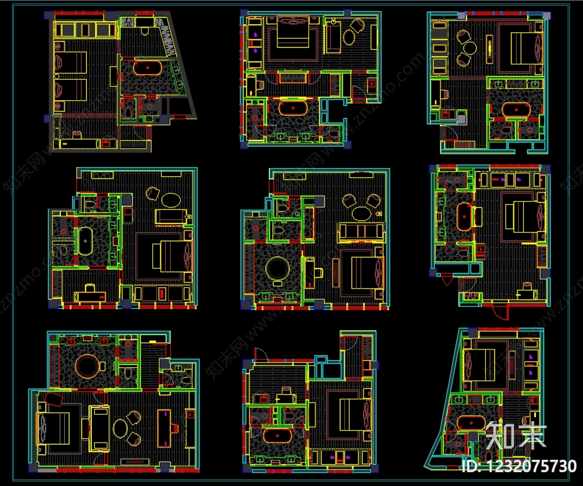 酒店套房cad施工图下载【ID:1232075730】