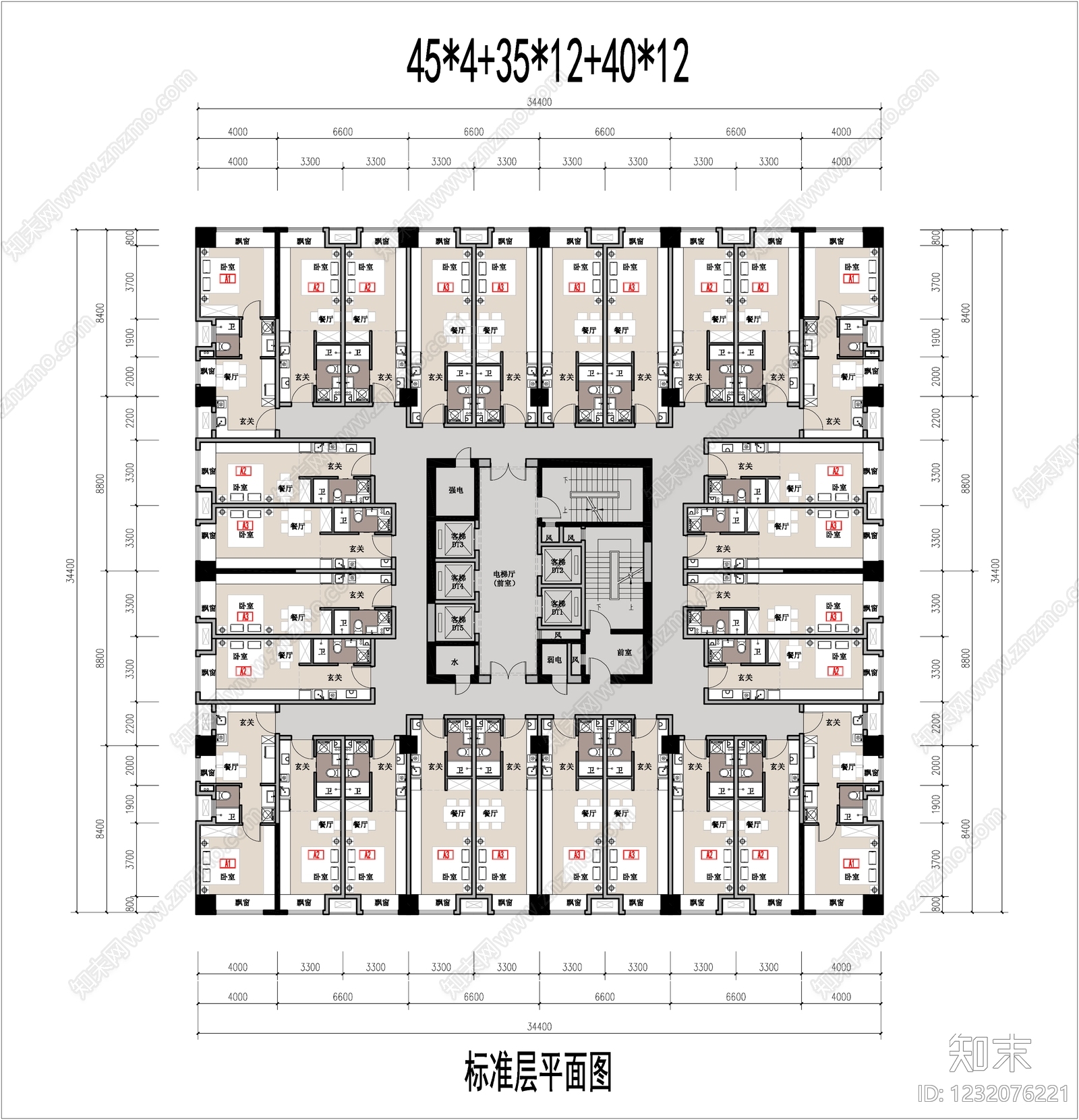 公寓建筑cad施工图下载【ID:1232076221】