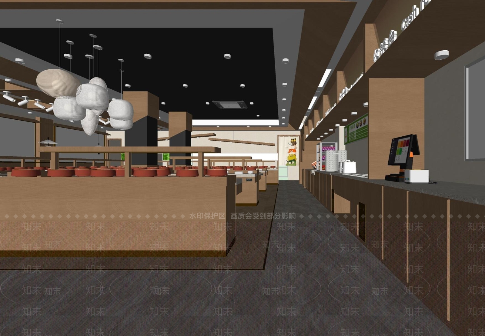 原木风自助餐厅SU模型下载【ID:1232079420】