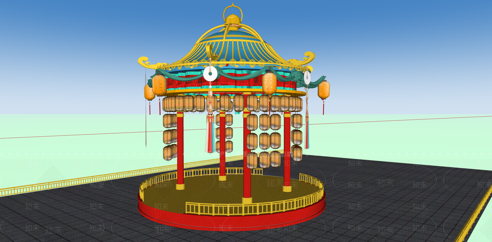 中式文旅美陈SU模型下载【ID:1232079991】